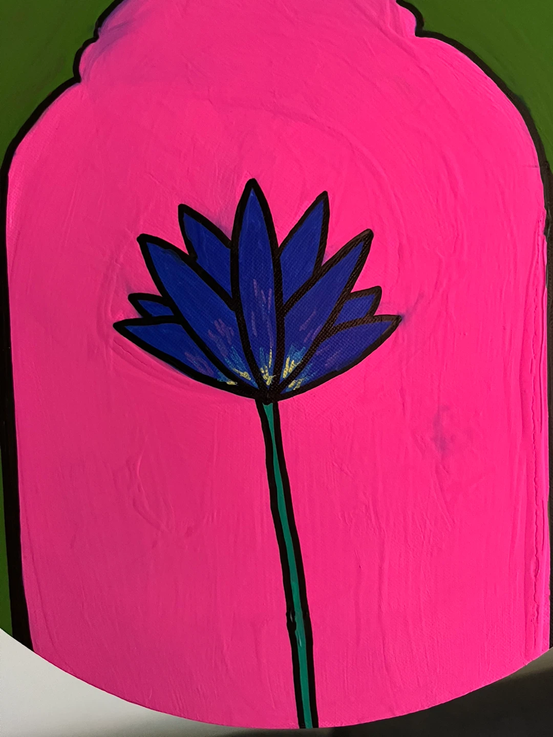 Blue Lotus Flower Painting on Round Canvas - photo 2