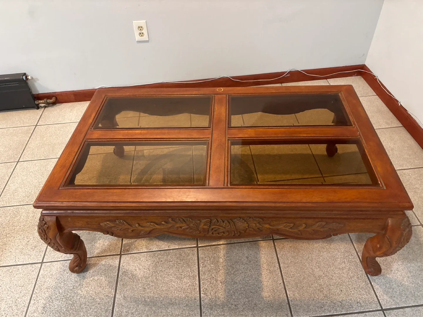 Wooden Coffee Table with Glass Top