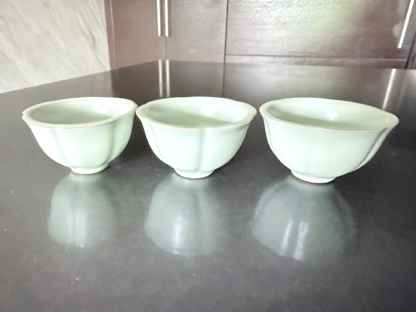 Set of 3 Light Green Ceramic Tea Cups