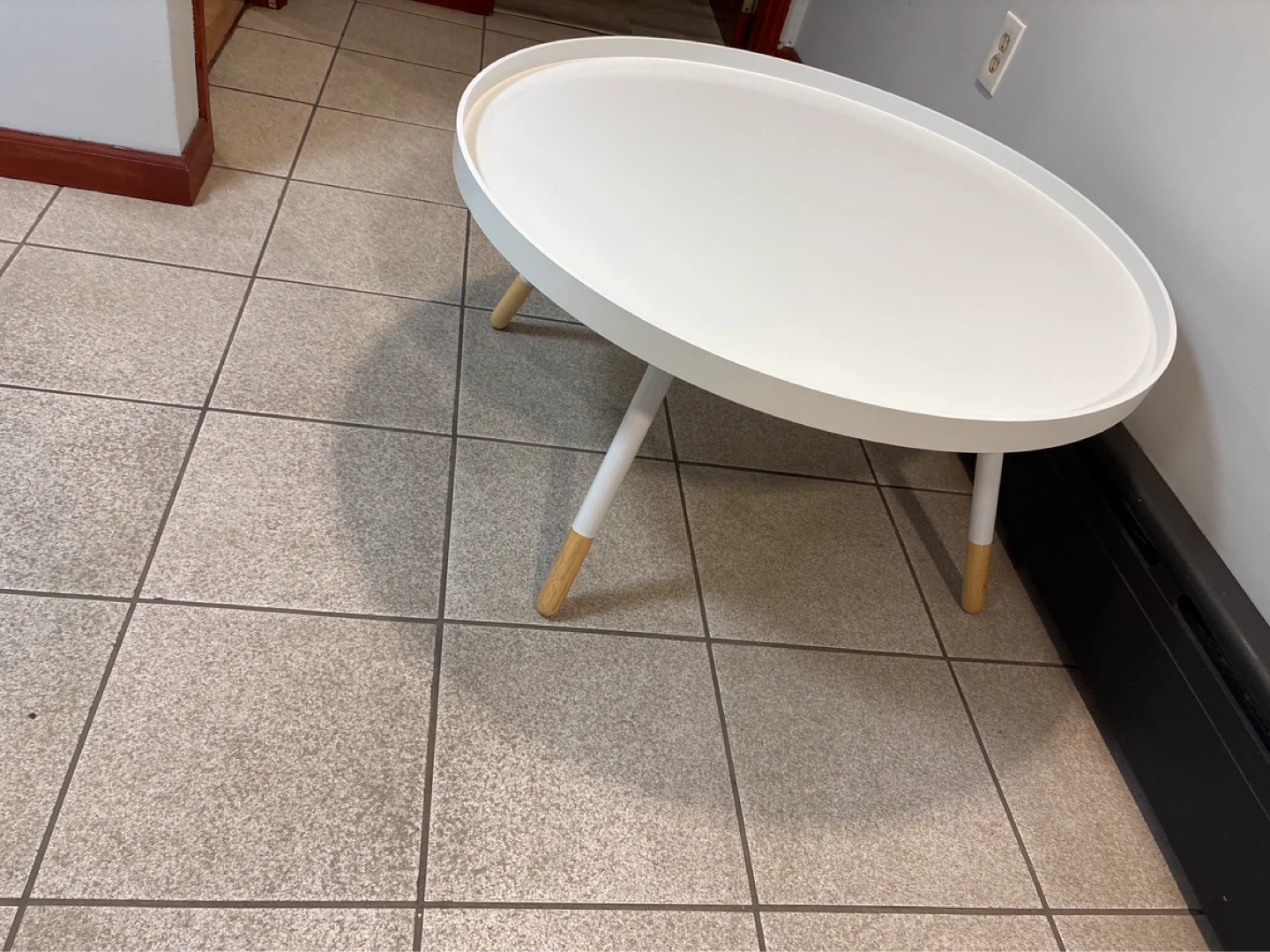 White Oval Tray Table with Wood Legs