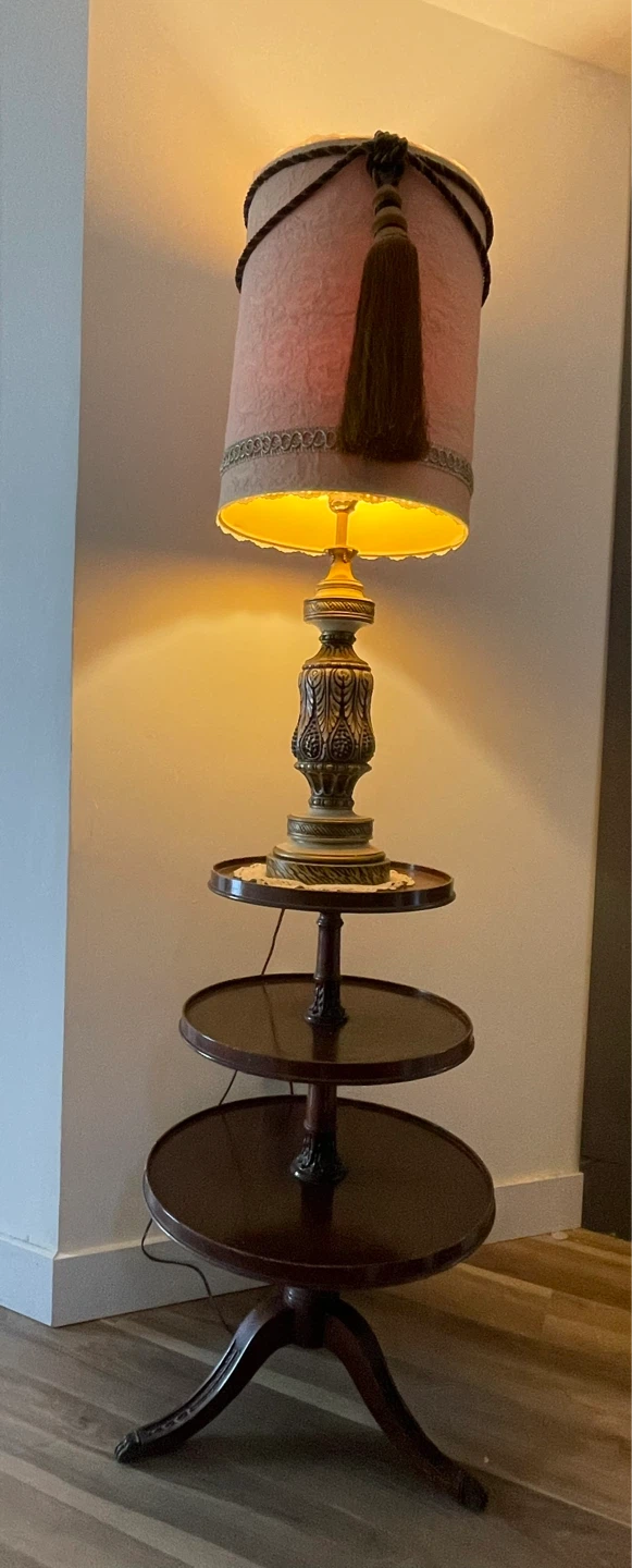 Vintage Floor Lamp with 3-Tier Side Table