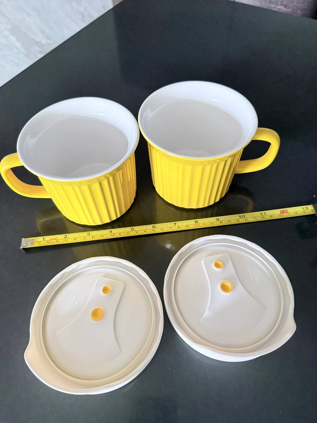 2 CorningWare Mugs yellow Large 20 oz Vented Lid Stoneware - photo 4