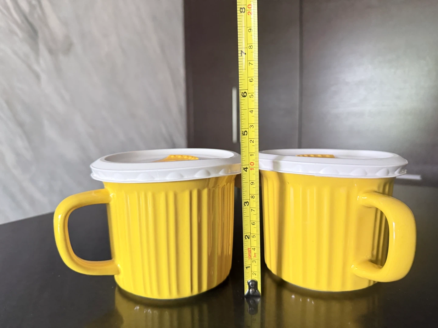2 CorningWare Mugs yellow Large 20 oz Vented Lid Stoneware - photo 5