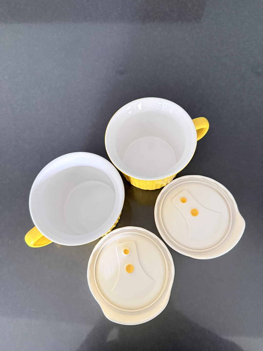 2 CorningWare Mugs yellow Large 20 oz Vented Lid Stoneware - photo 3