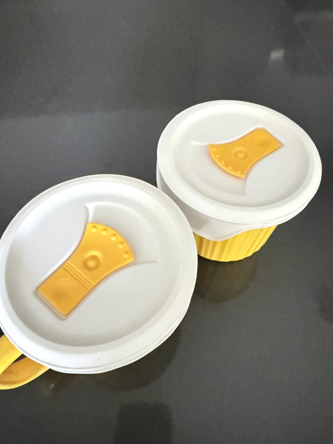 2 CorningWare Mugs yellow Large 20 oz Vented Lid Stoneware - photo 2