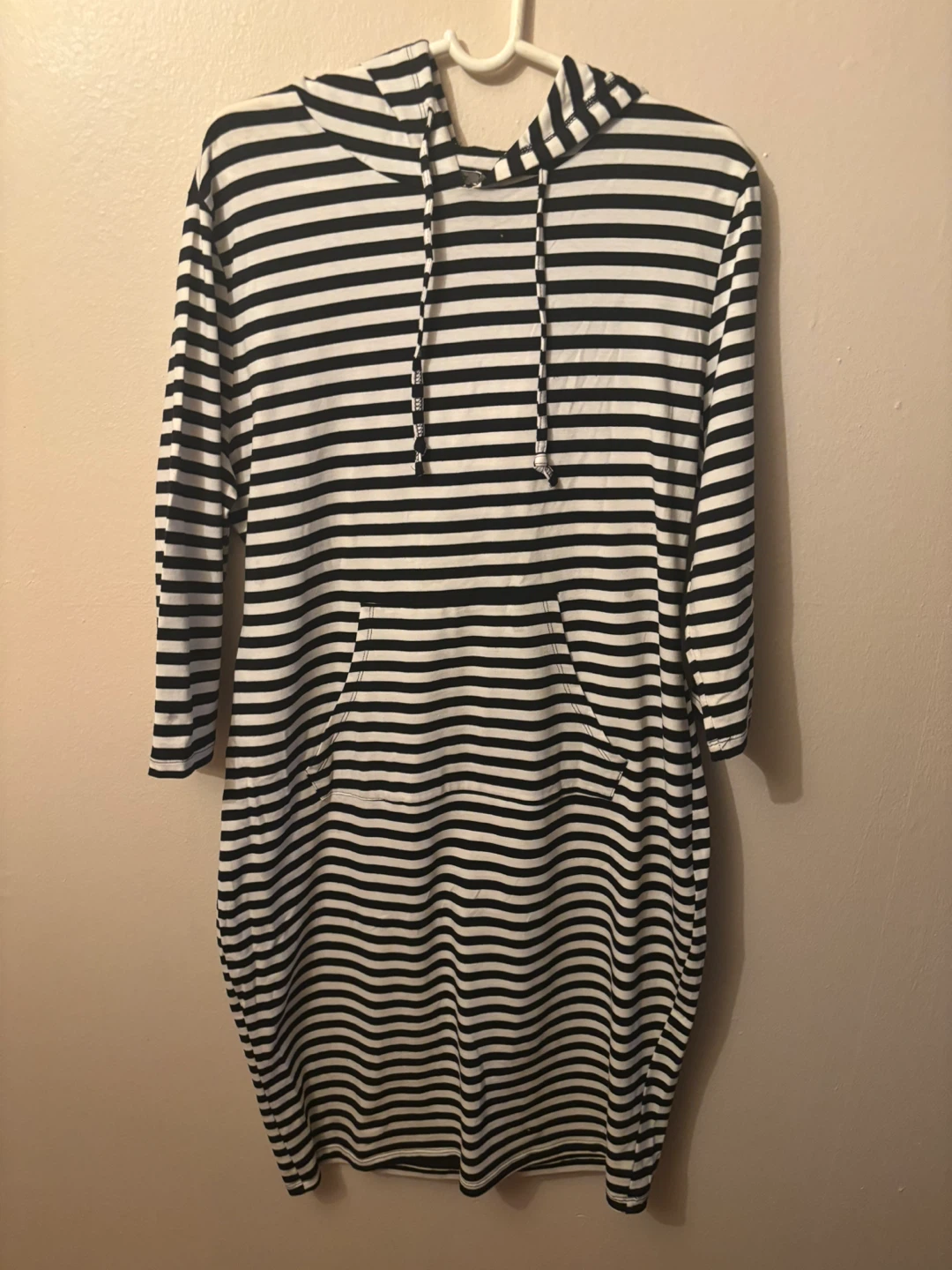 Black & White Striped Hooded Dress