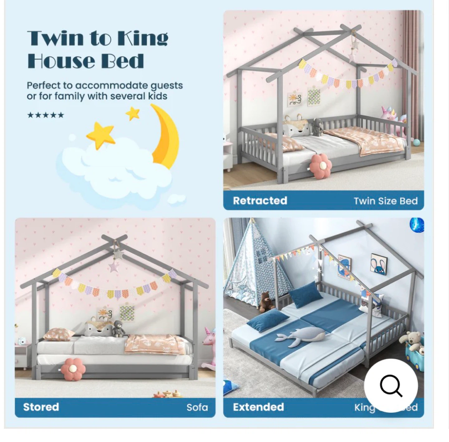 Grey extentable House Bed Frame