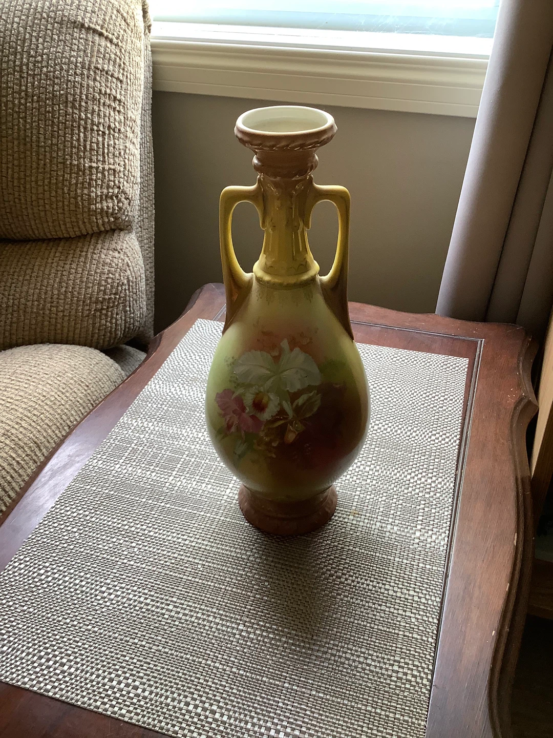 Decorative Yellow Vase with Floral Design