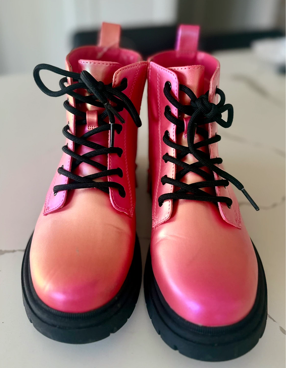 Pink Iridescent Combat Boots