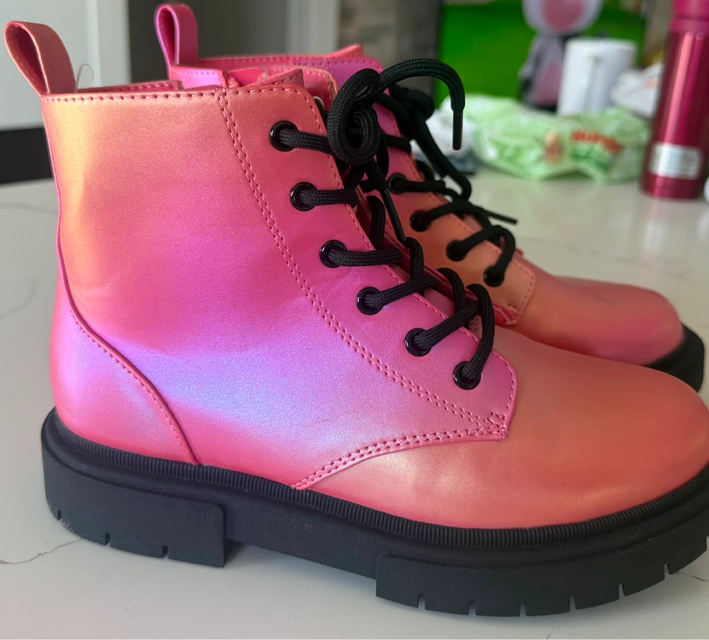 Pink Iridescent Combat Boots - photo 2