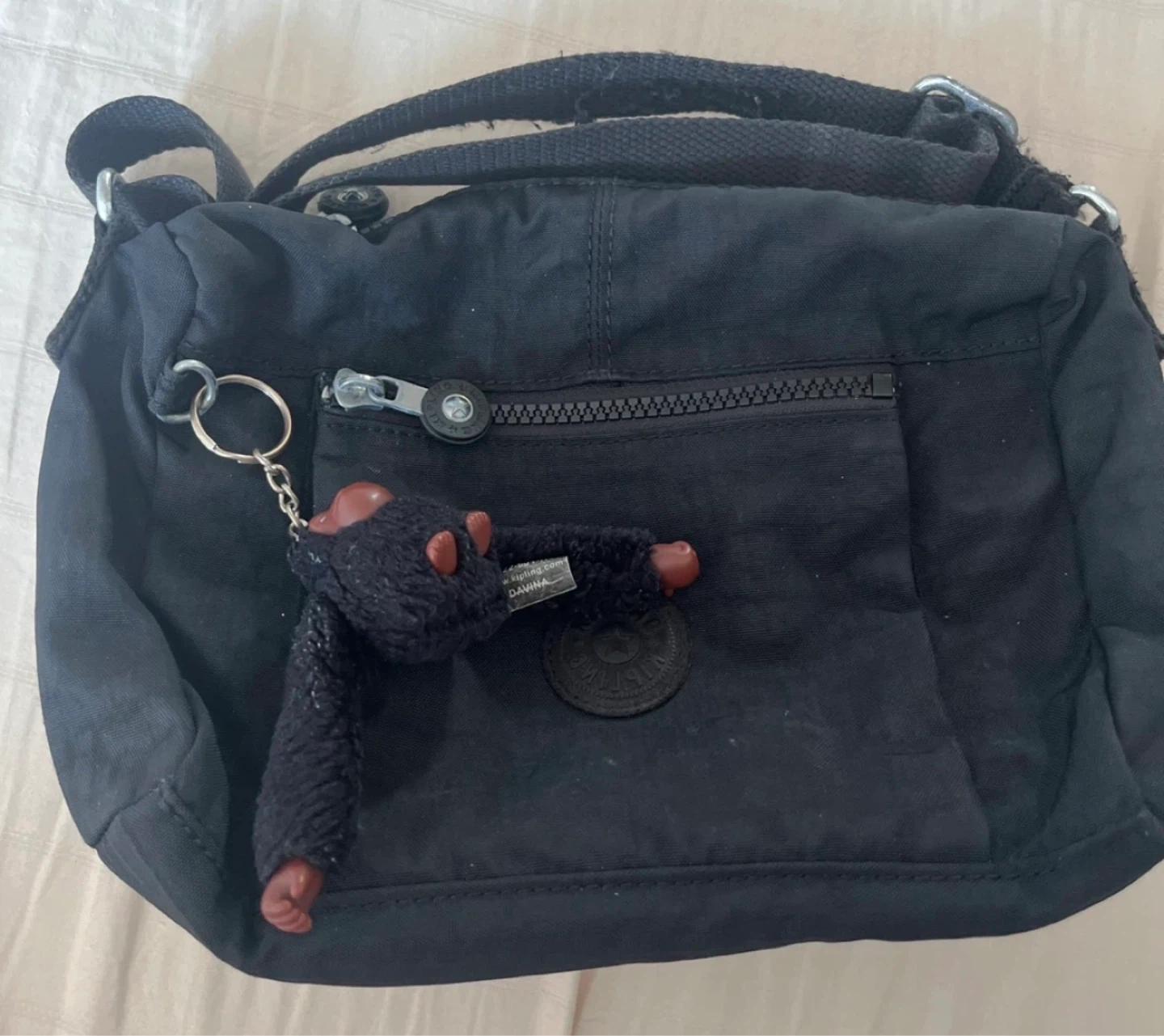 Kipling Black Nylon Crossbody Bag with Monkey Charm