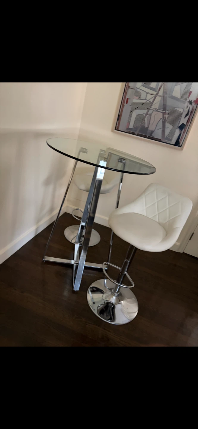 Glass Top Bar Table with Chrome Base