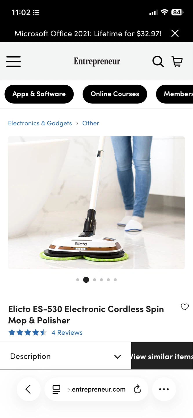 Elicto ES-530 Electronic Cordless Spin Mop & Polisher - photo 2