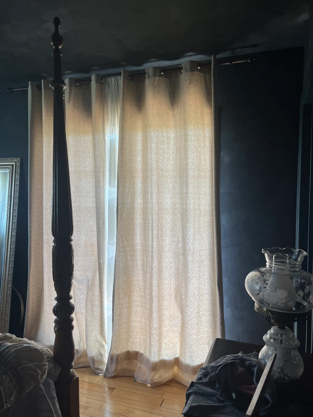 Pair of Beige Damask Patterned Curtains 57 X 95 inches