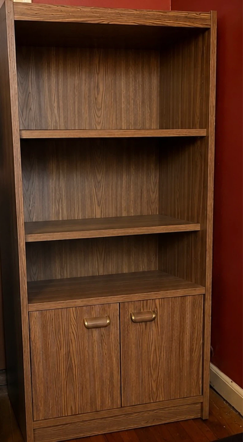 Brown Wood Grain Bookshelf with Cabinet