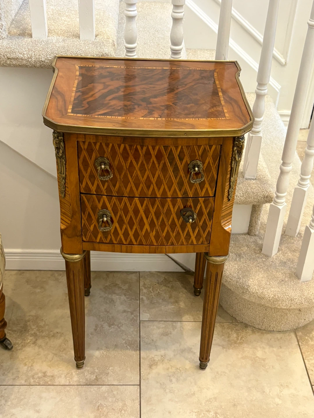 Antique Marquetry Nightstand with Brass Accents - photo 2