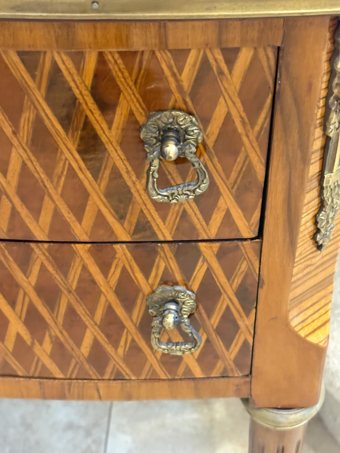 Antique Marquetry Nightstand with Brass Accents - photo 3