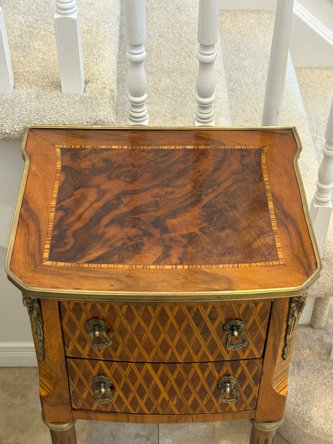 Antique Marquetry Nightstand with Brass Accents - photo 5