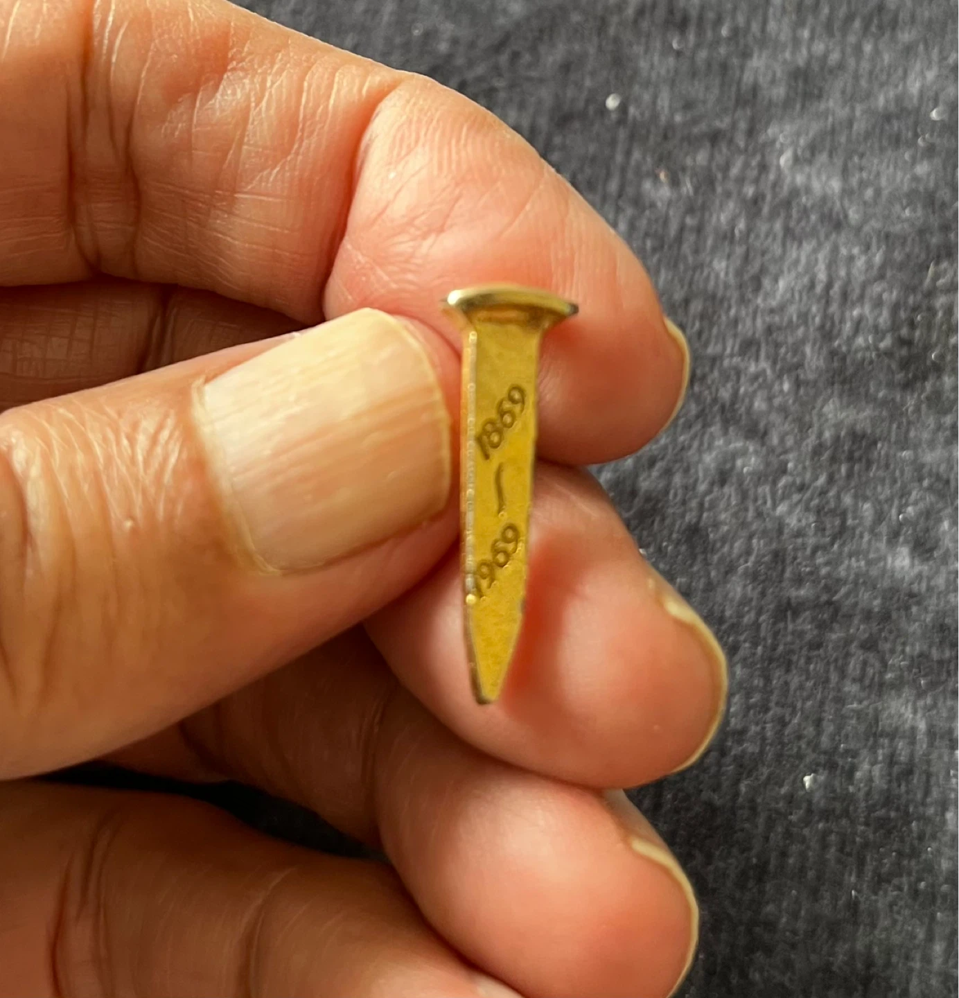Vintage Gold Nail Railroad  Spike 1869-1969 Lapel Pin NOS