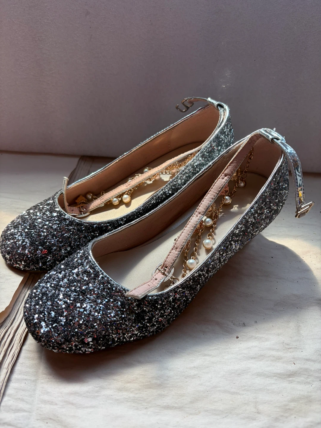 Women's Glitter Heels with Clear Block Heels