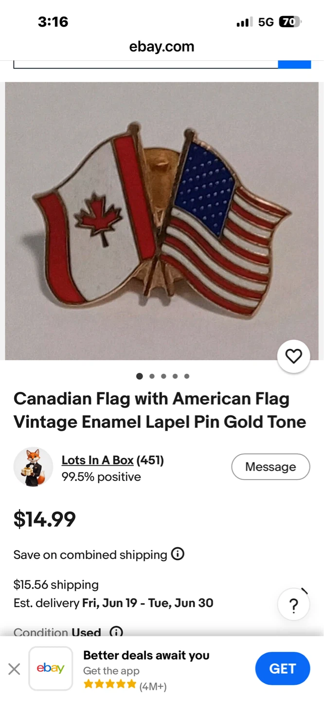 Canadian and American Flag Enamel Lapel Pin - photo 2