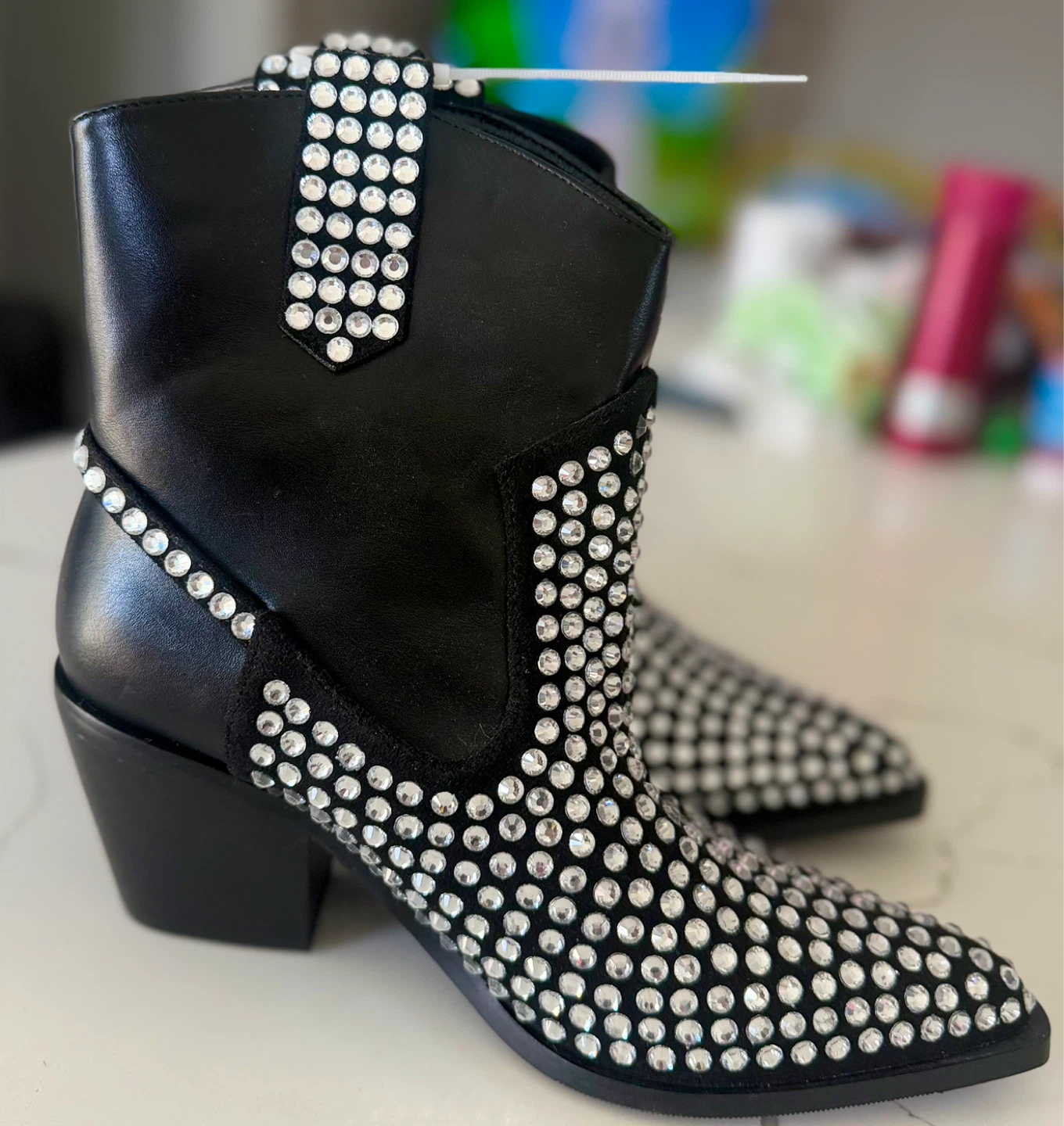 Black Rhinestone Ankle Boots - photo 2