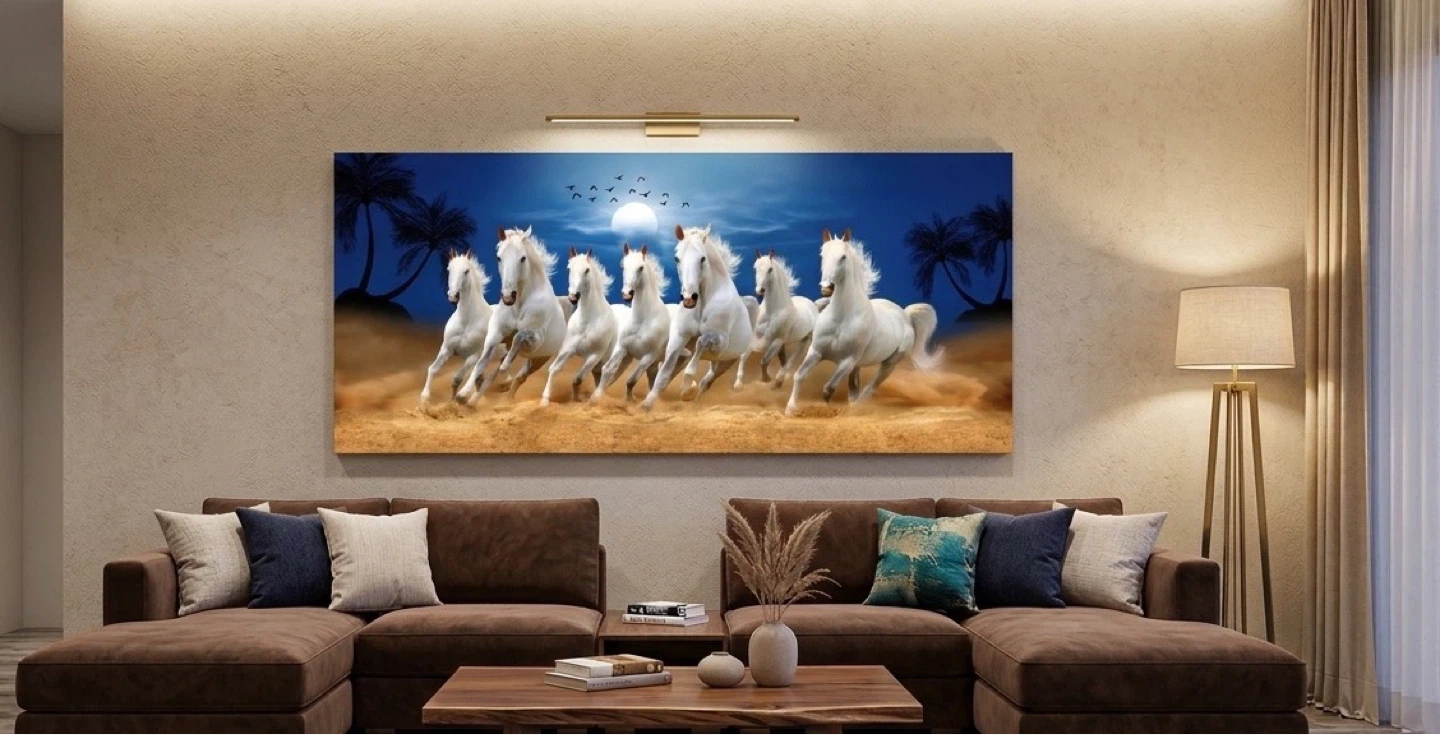 Wall Art Canvas Print - Running White Horses60x32 inches