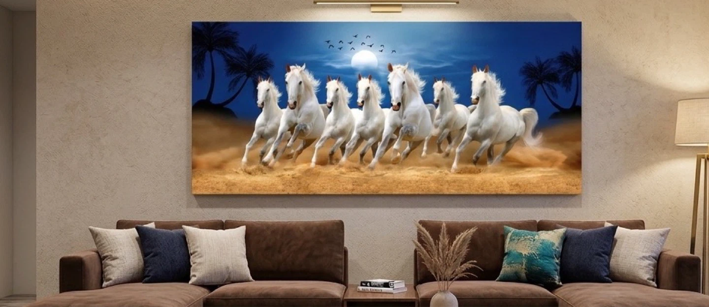 Wall Art Print - White Horses Running60x32 inches
