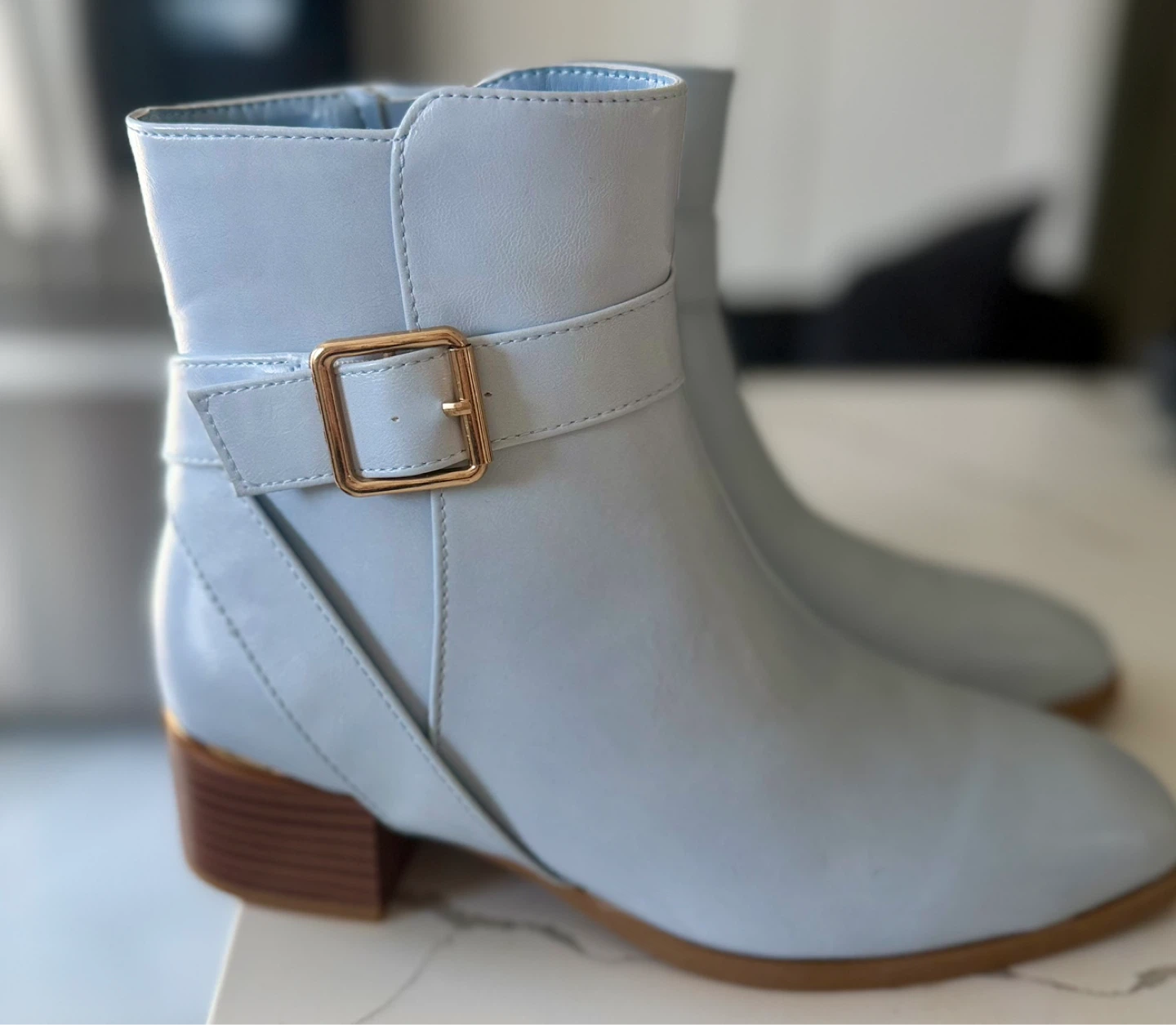 Light Blue Ankle Boots with Buckle Detail - photo 2