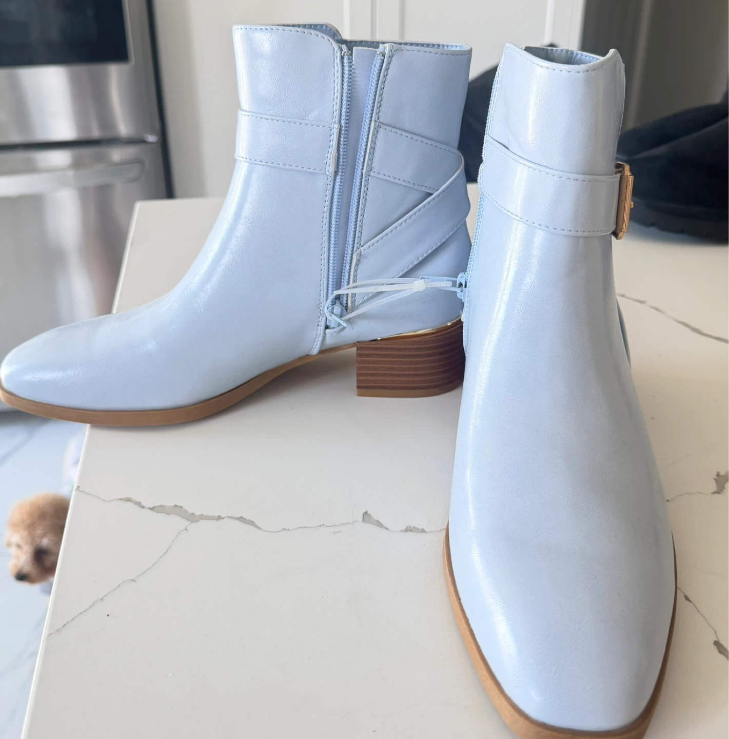 Light Blue Ankle Boots with Buckle Detail