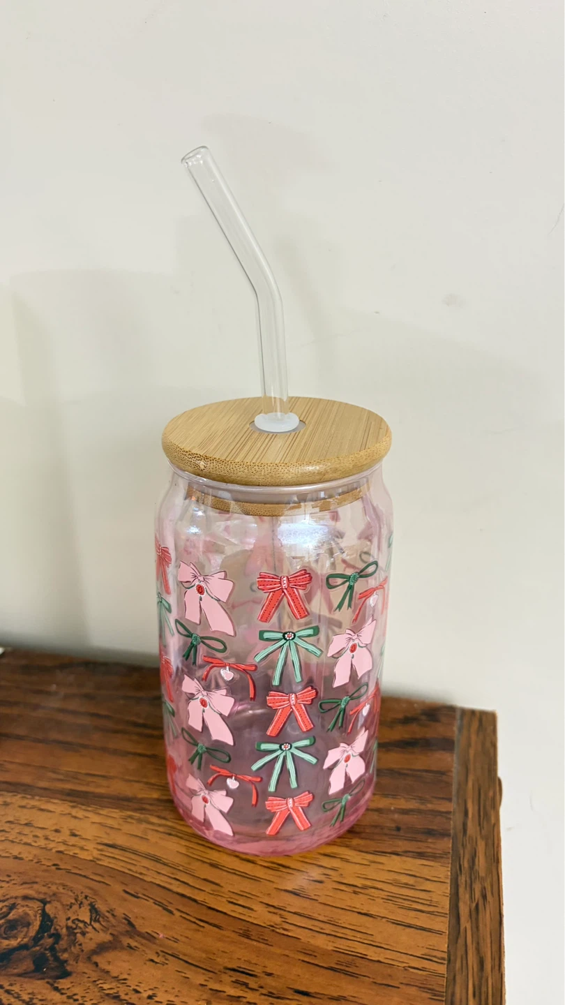 Indigo "Bow Glass Tumbler" with Straw - photo 3