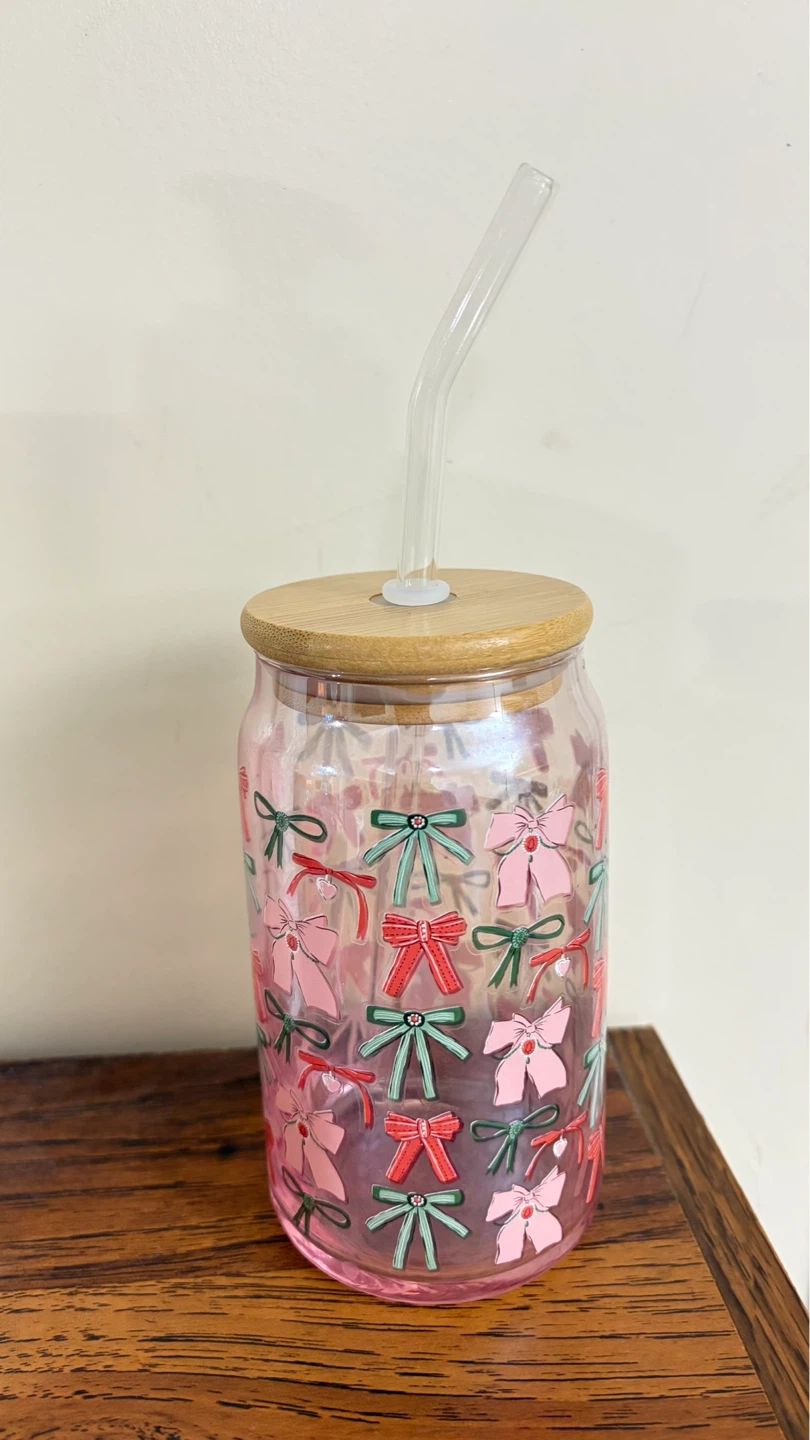 Indigo "Bow Glass Tumbler" with Straw