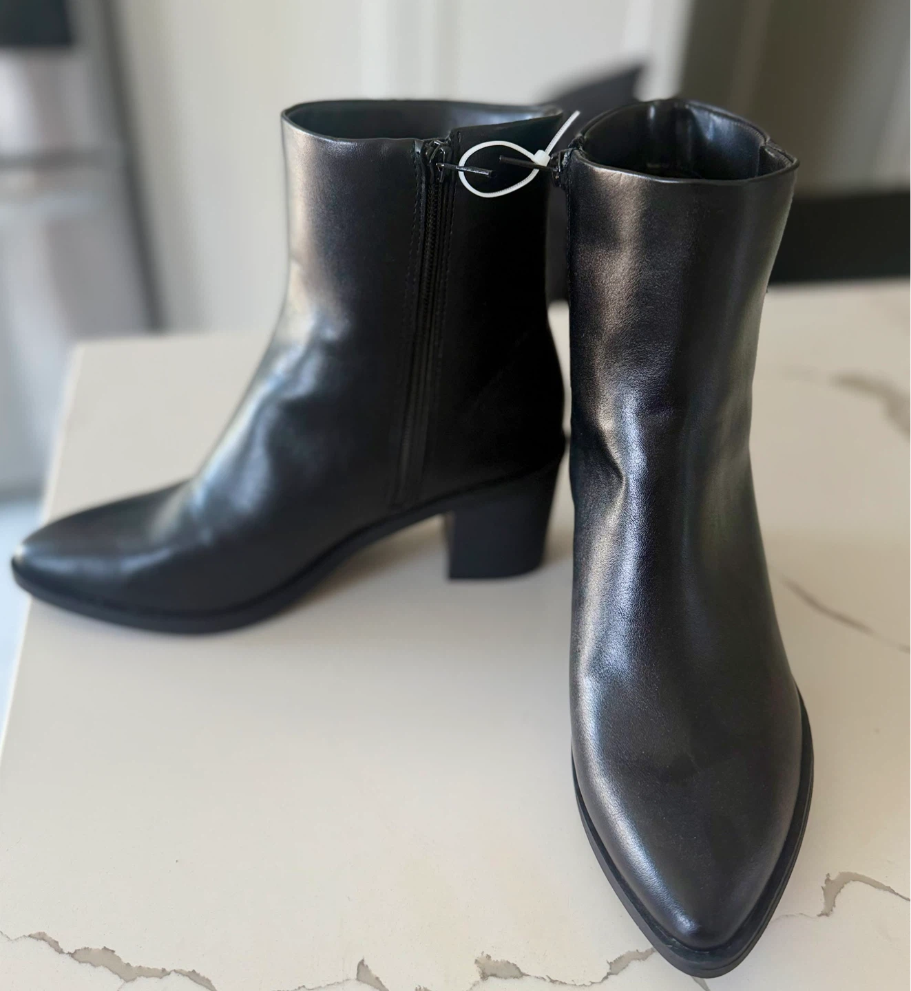 Black Faux Leather Ankle Boots