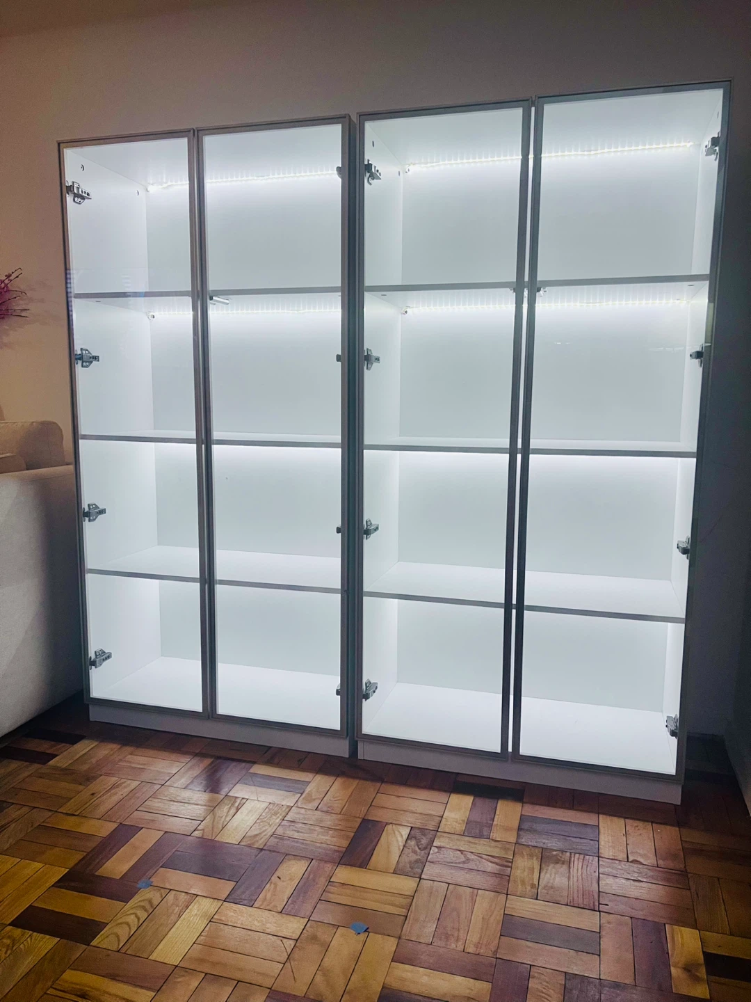 2 (two) White Display Cabinet with Glass Doors and LED Lights