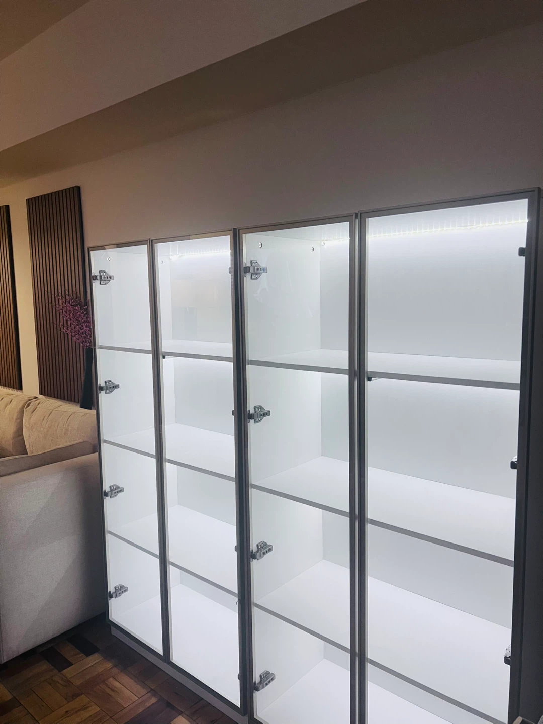 2 (two) White Display Cabinet with Glass Doors and LED Lights - photo 3