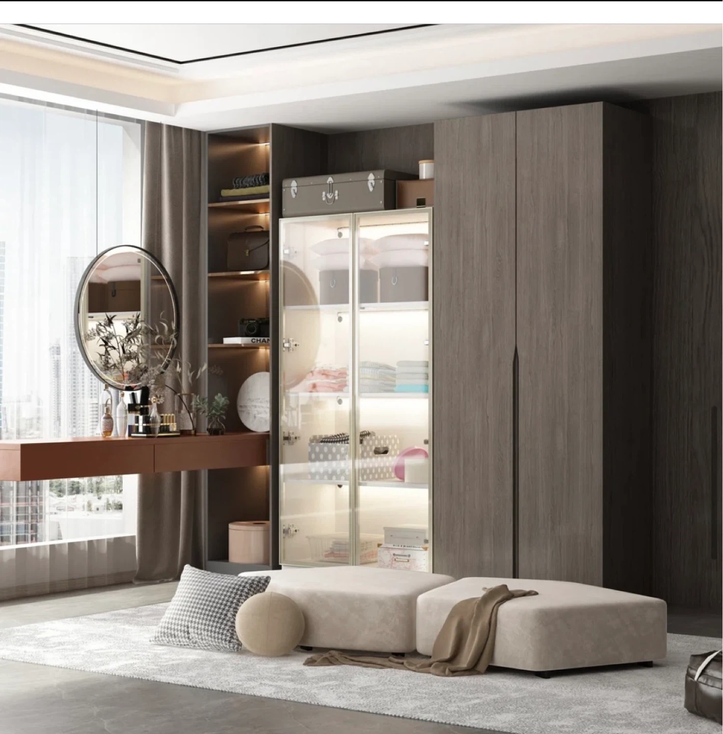 2 (two) White Display Cabinet with Glass Doors and LED Lights - photo 5