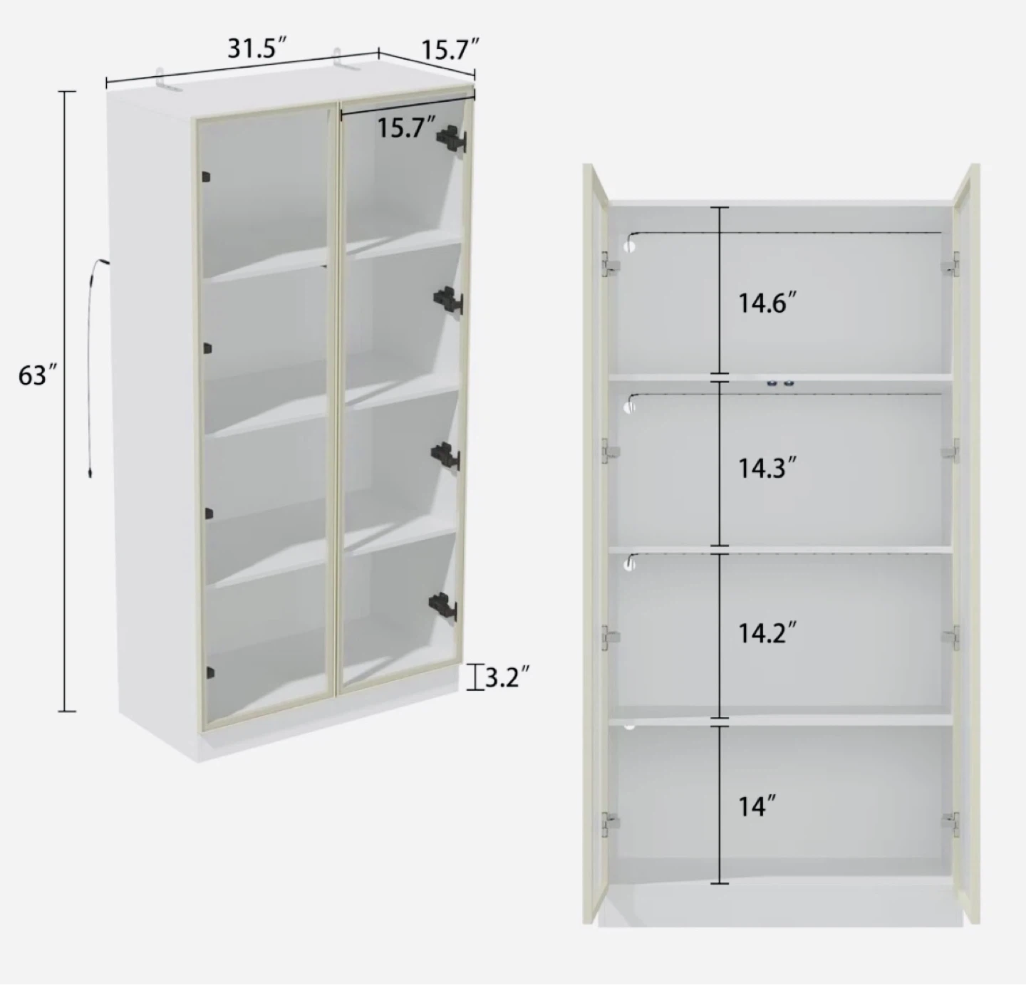 2 (two) White Display Cabinet with Glass Doors and LED Lights - photo 4