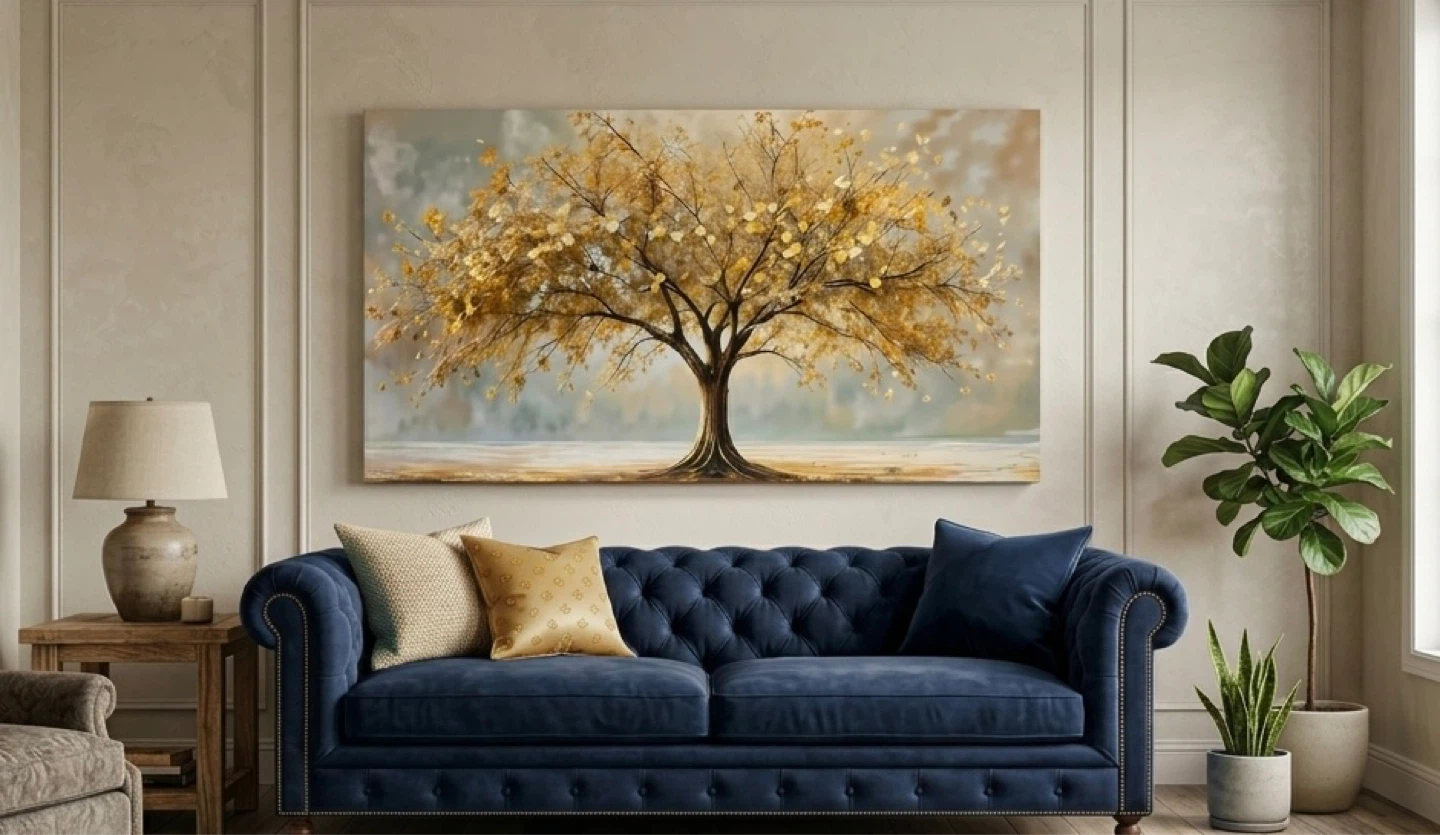 Large Canvas Wall Art - Golden Tree Landscape