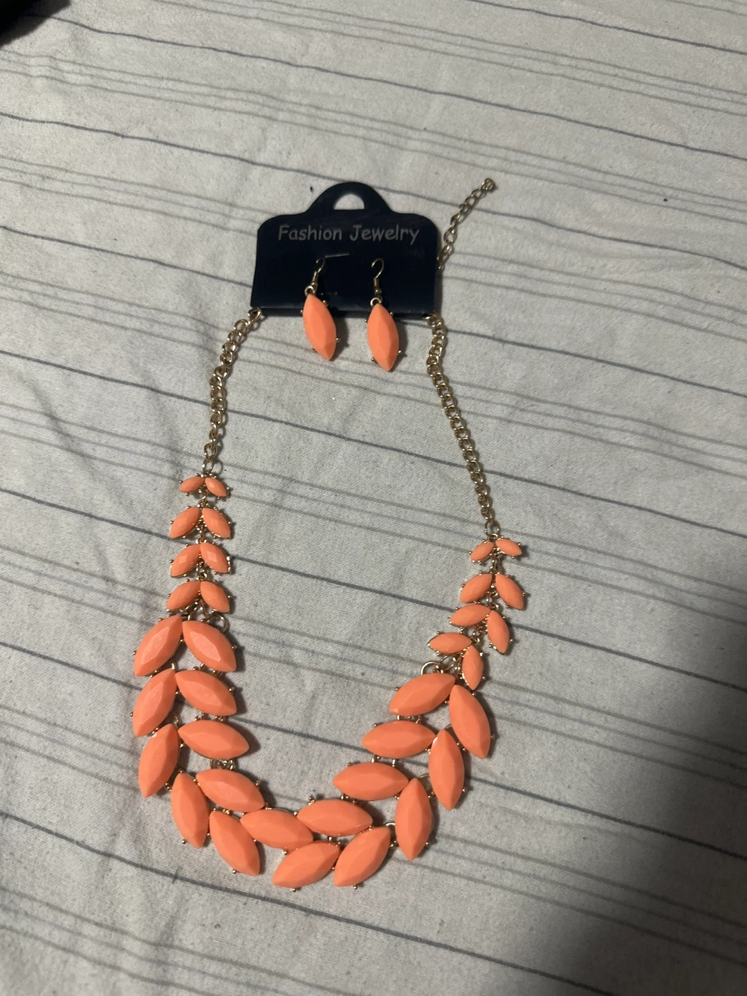 Coral Leaf Statement Necklace and Earrings Set