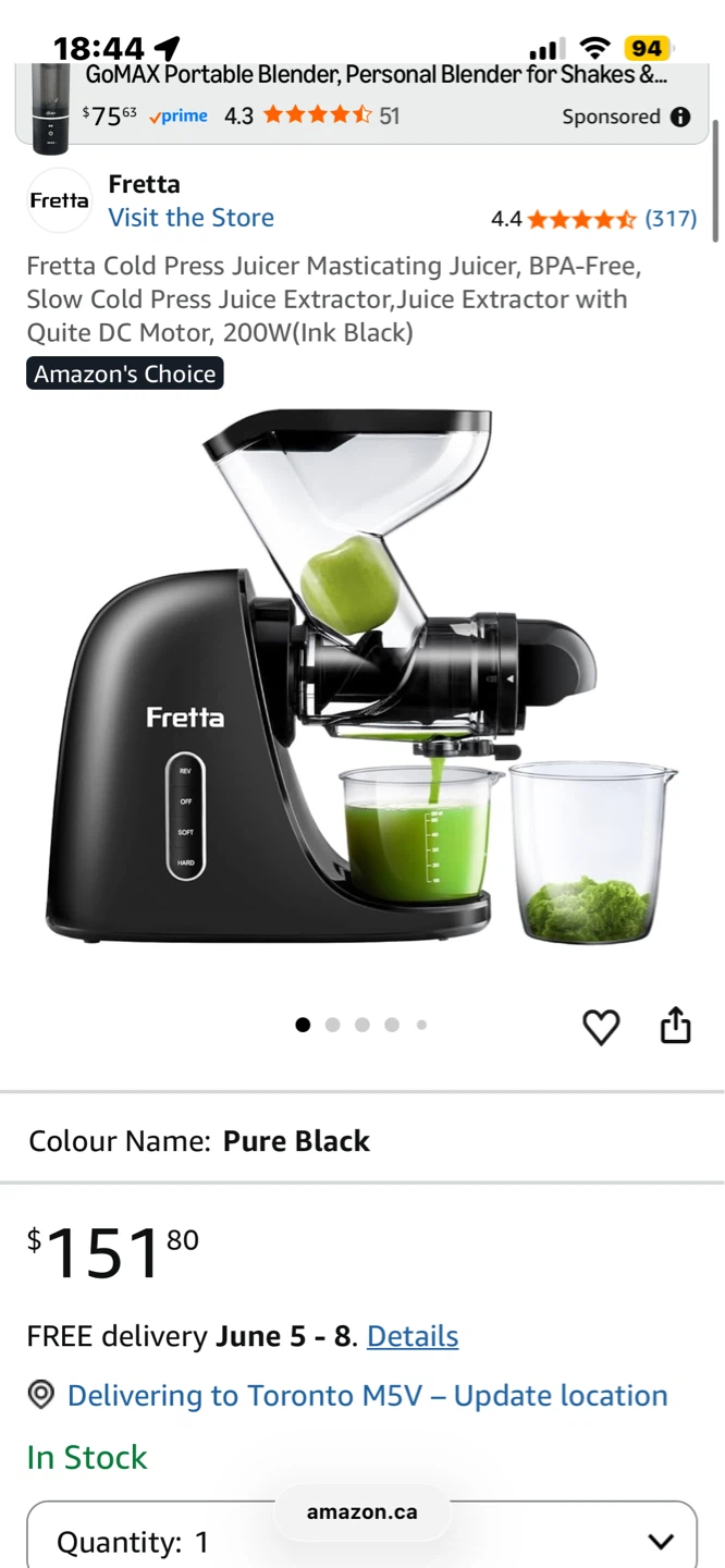 Fretta Cold Press Juicer Masticating Juicer - Black - photo 5