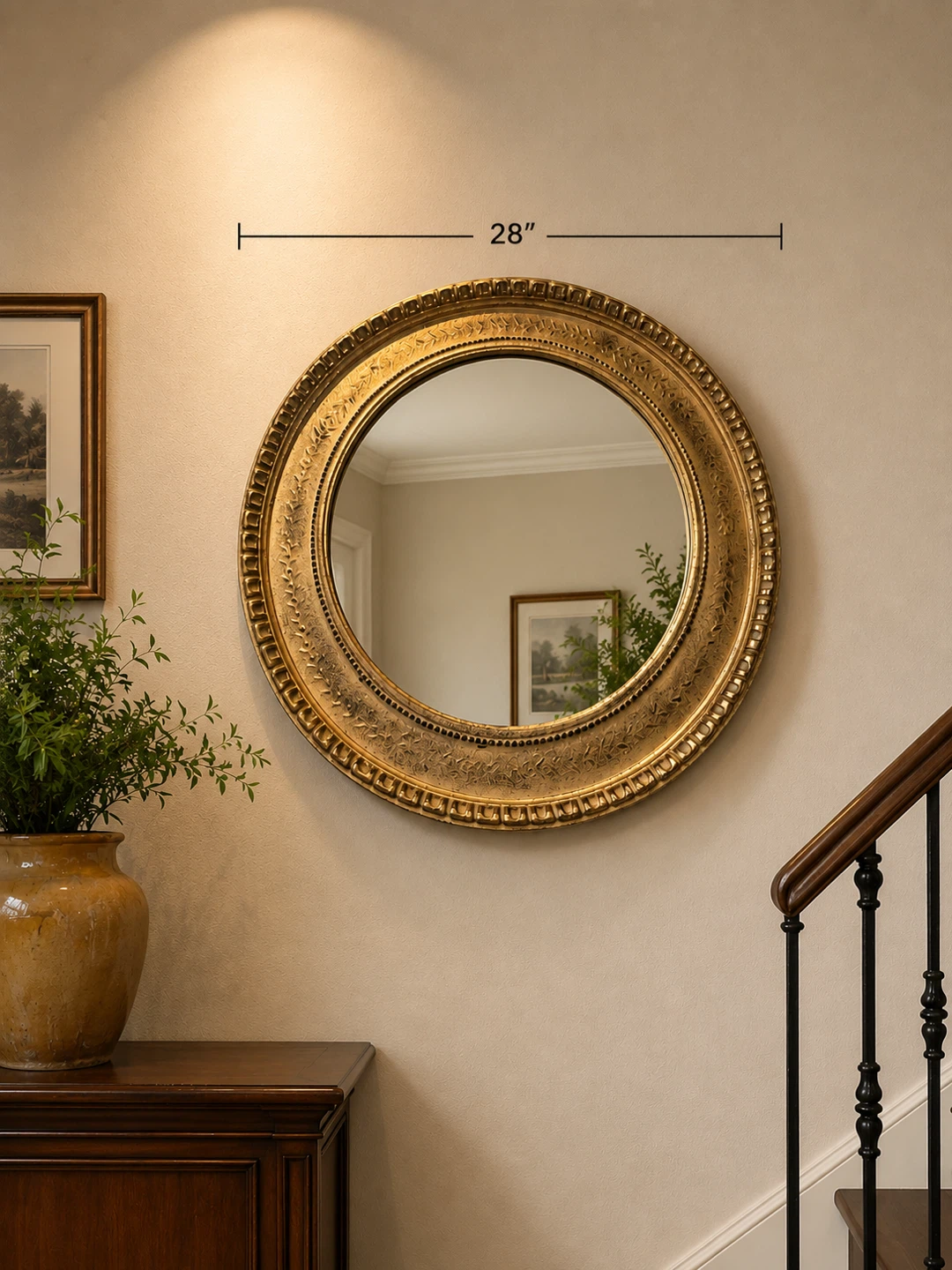 Ornate Gold Round Mirror 28"