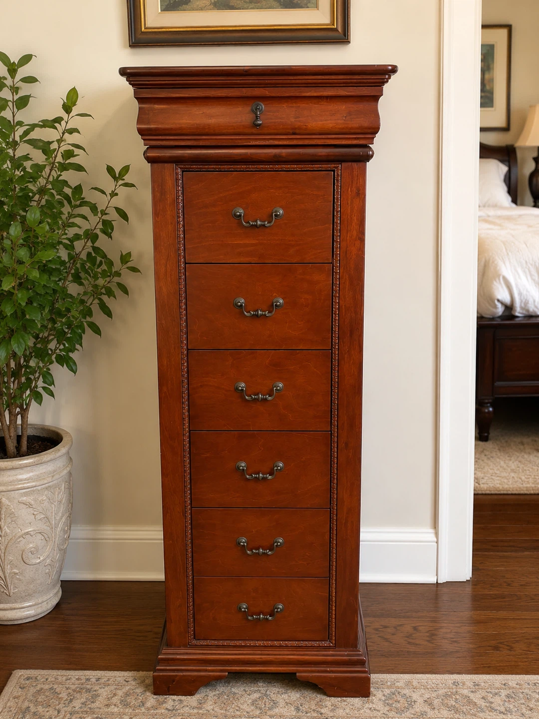 Wooden tall chest of drawers