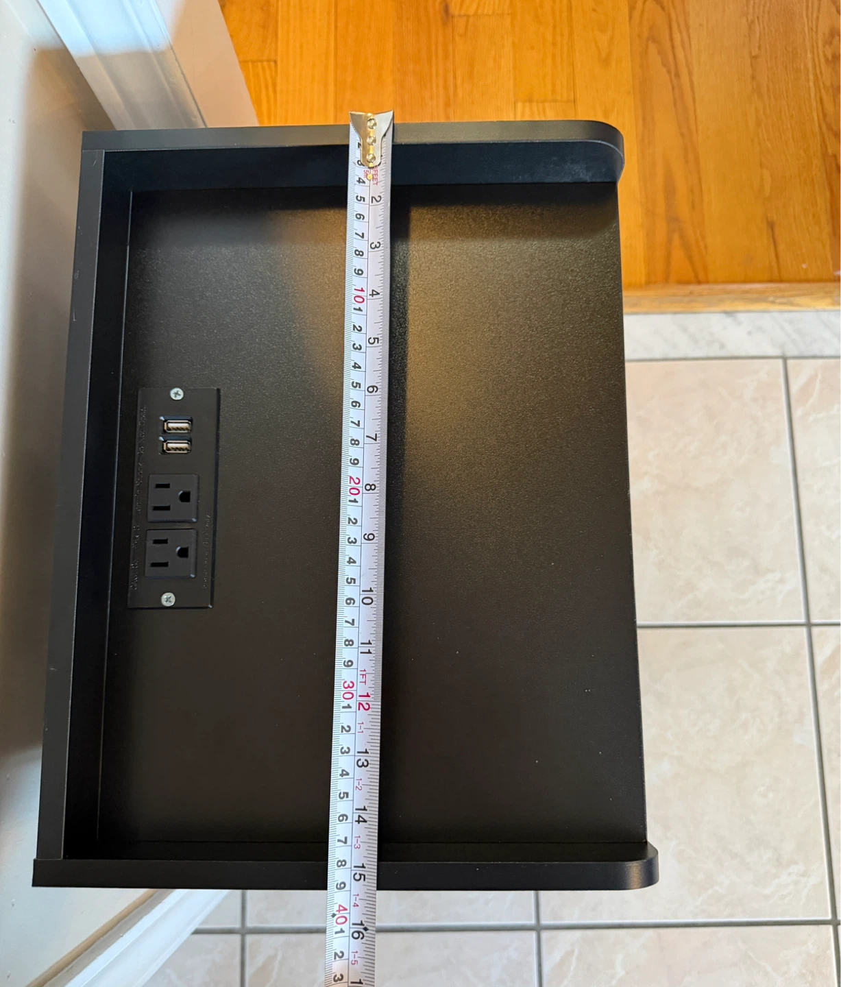 Black Nightstand with Built-in Outlet and Cane Drawer - photo 4