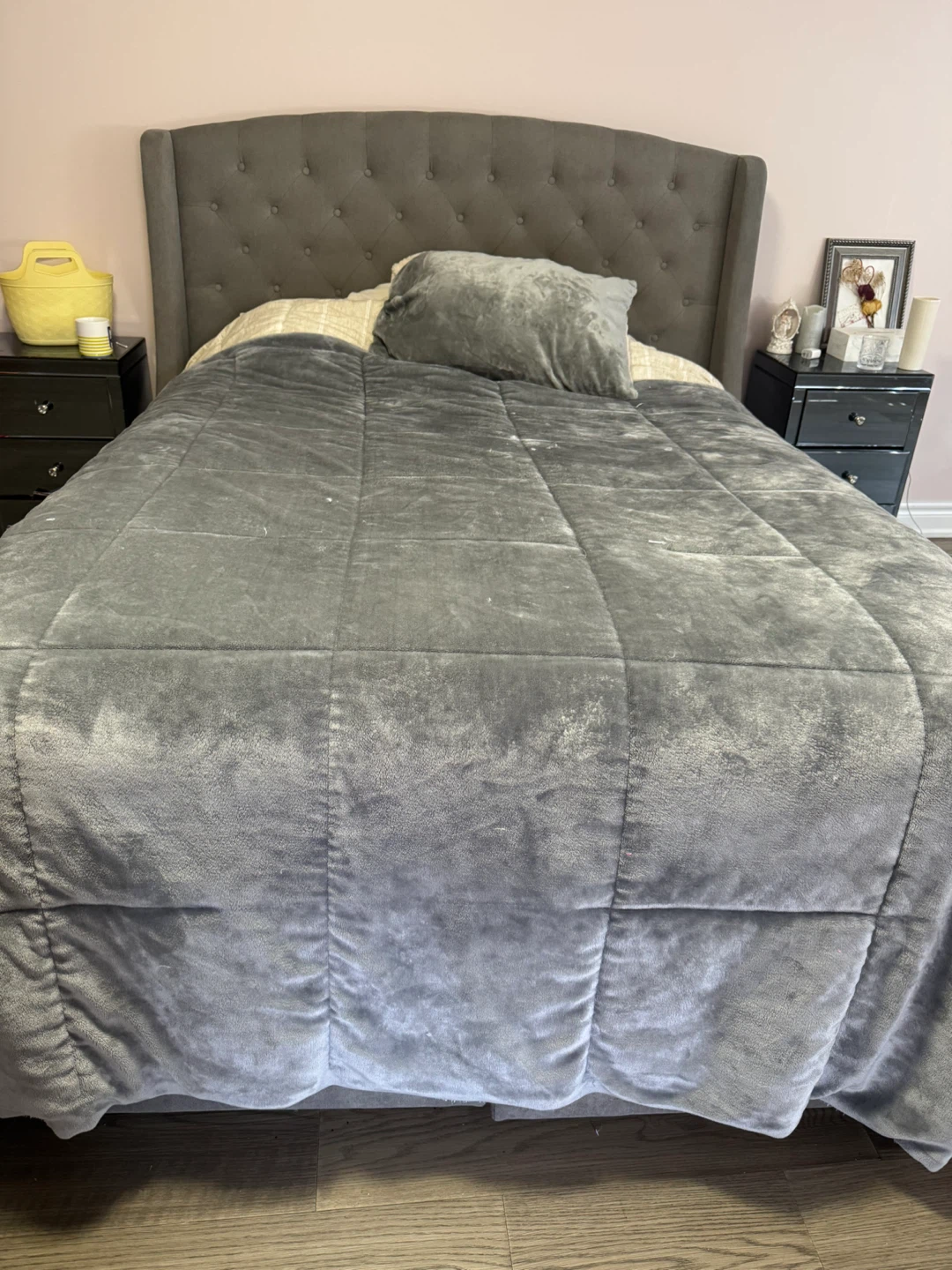 Grey Comforter Set with Headboard bed