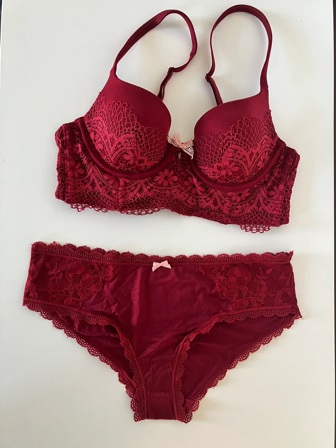 Victoria's Secret Burgundy Lace Bra & Panty Set