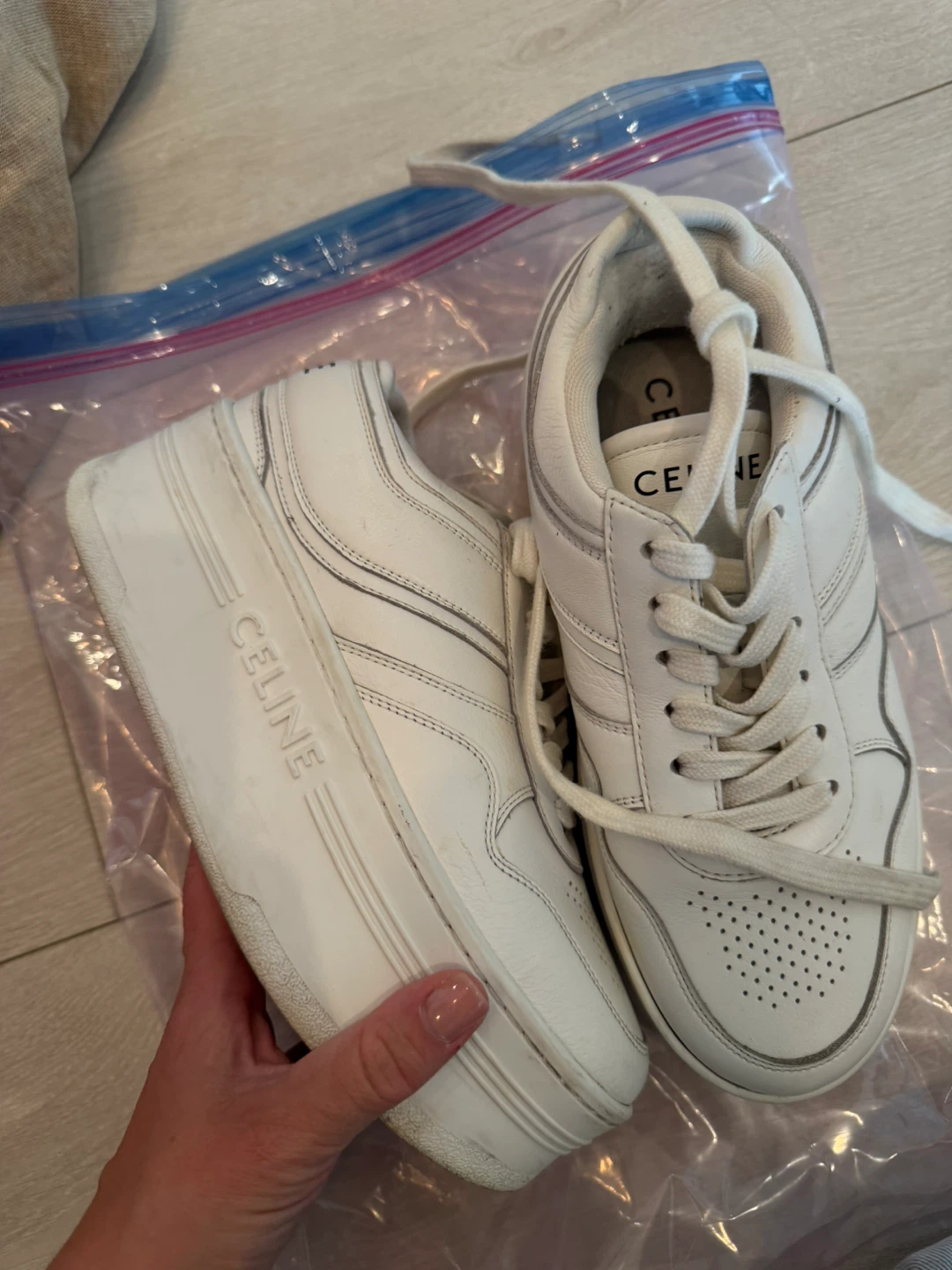 CELINE White Leather Platform Sneakers