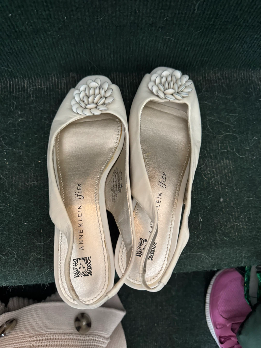 Anne Klein iFlex White Slingback Heels with Flower Detail