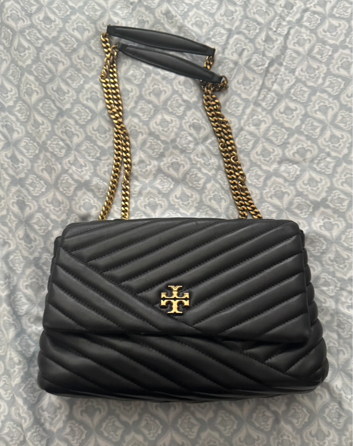 Tory Burch Black Leather Chevron Shoulder Bag