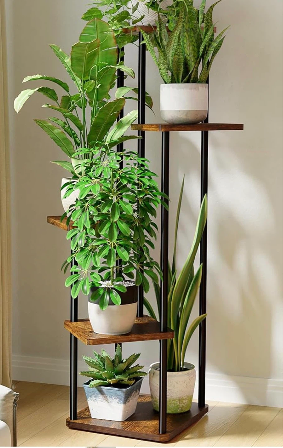 Multi-Tiered Plant Stand with Wood Shelves
