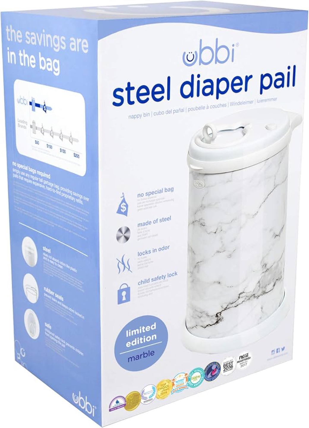 Ubbi Steel Diaper Pail - Limited Edition Marble